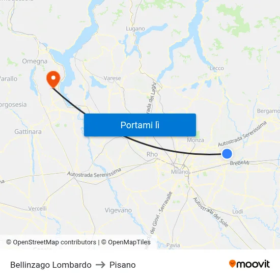 Bellinzago Lombardo to Pisano map