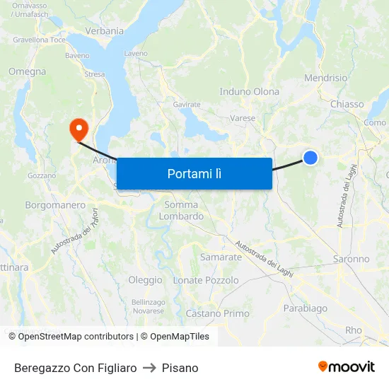 Beregazzo Con Figliaro to Pisano map