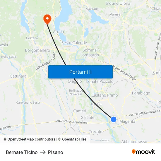 Bernate Ticino to Pisano map