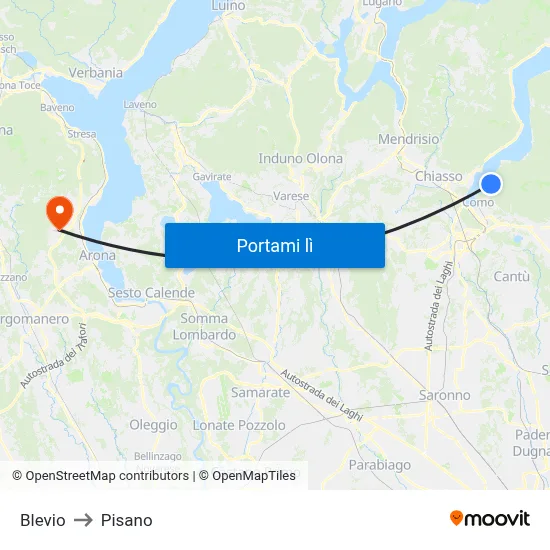 Blevio to Pisano map
