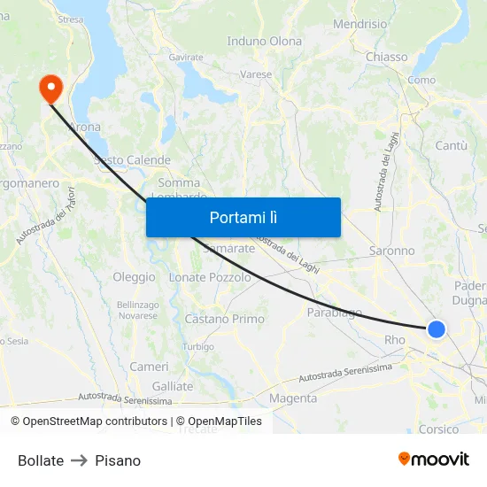 Bollate to Pisano map