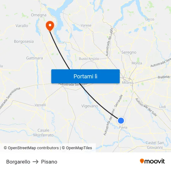 Borgarello to Pisano map