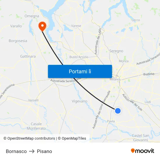 Bornasco to Pisano map