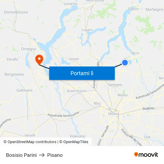 Bosisio Parini to Pisano map