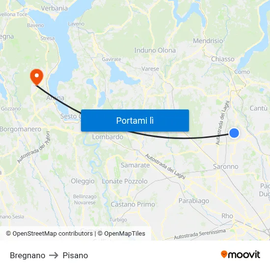 Bregnano to Pisano map