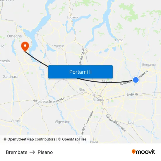 Brembate to Pisano map