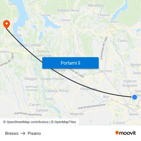 Bresso to Pisano map