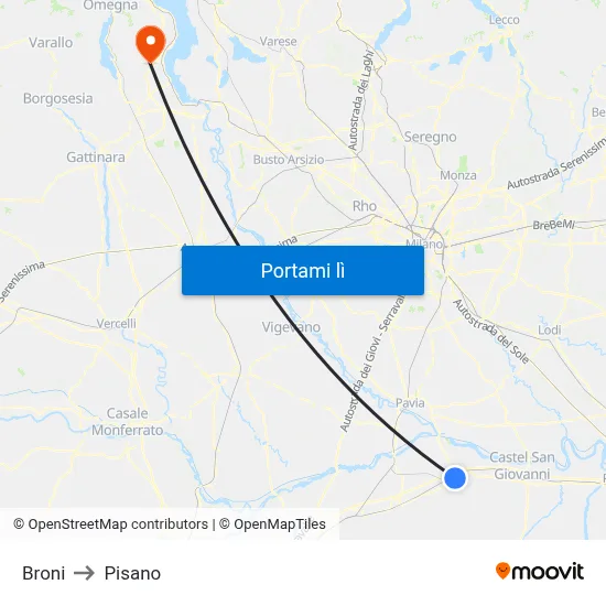 Broni to Pisano map