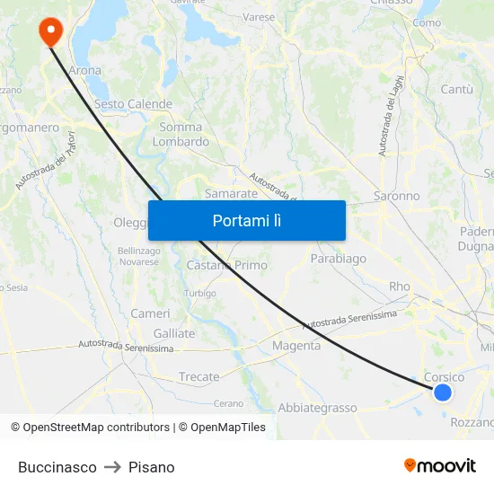 Buccinasco to Pisano map