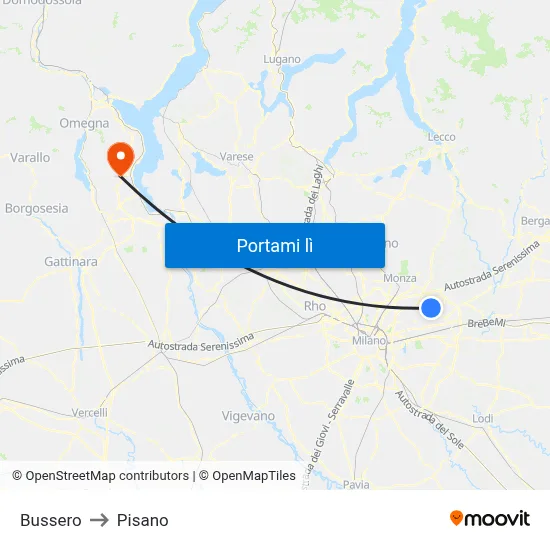 Bussero to Pisano map