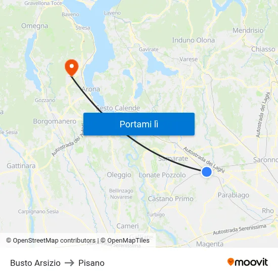 Busto Arsizio to Pisano map