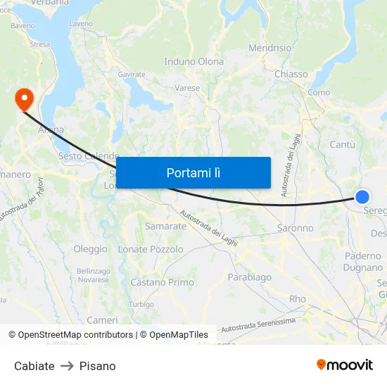 Cabiate to Pisano map