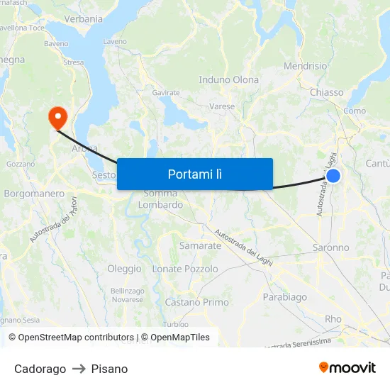 Cadorago to Pisano map