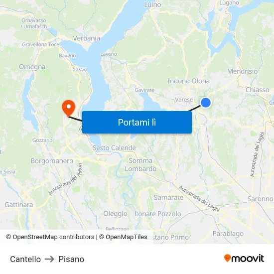 Cantello to Pisano map