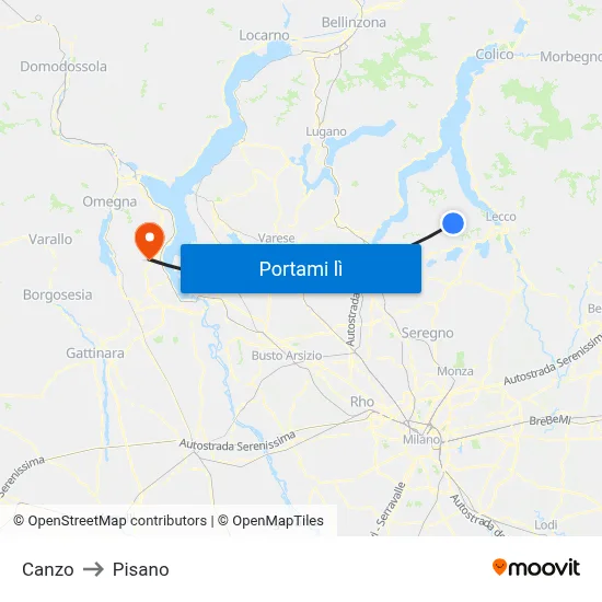 Canzo to Pisano map