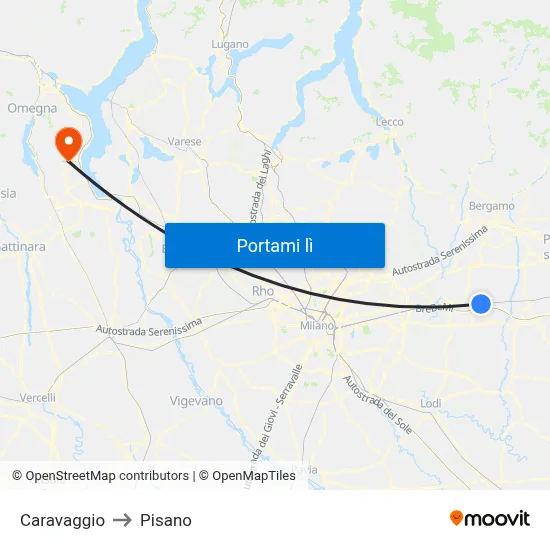 Caravaggio to Pisano map
