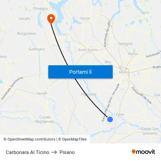 Carbonara Al Ticino to Pisano map