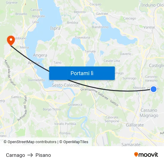 Carnago to Pisano map
