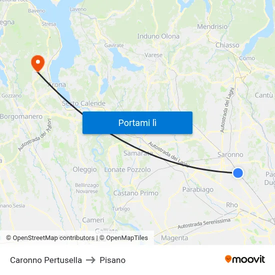 Caronno Pertusella to Pisano map