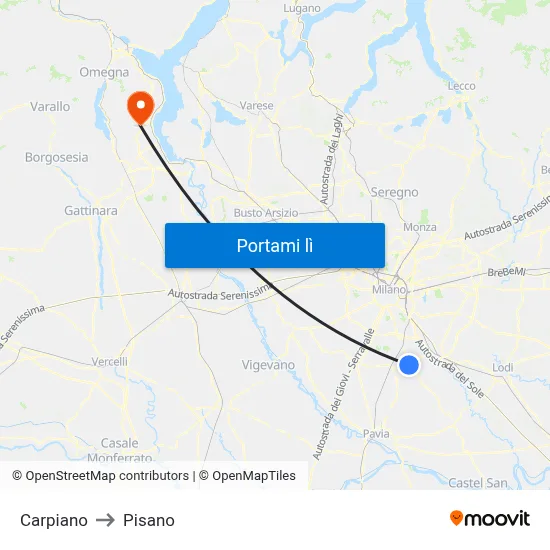 Carpiano to Pisano map