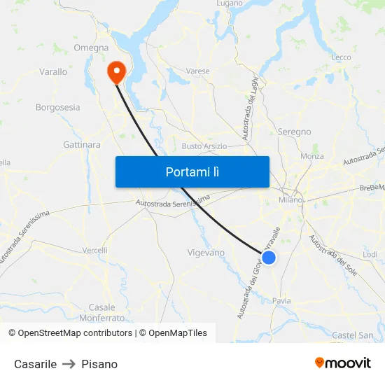 Casarile to Pisano map