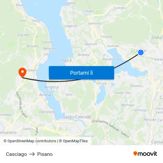 Casciago to Pisano map