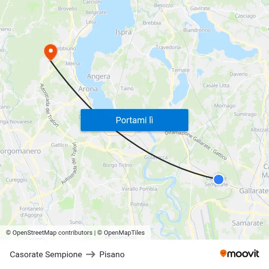 Casorate Sempione to Pisano map