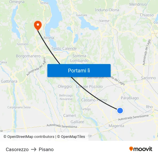Casorezzo to Pisano map
