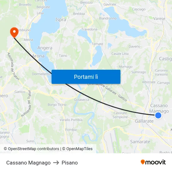 Cassano Magnago to Pisano map