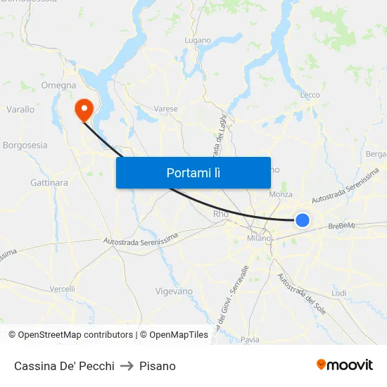 Cassina De' Pecchi to Pisano map