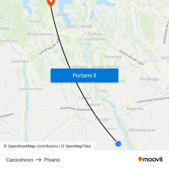 Cassolnovo to Pisano map