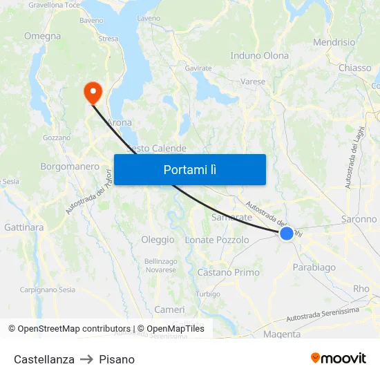 Castellanza to Pisano map