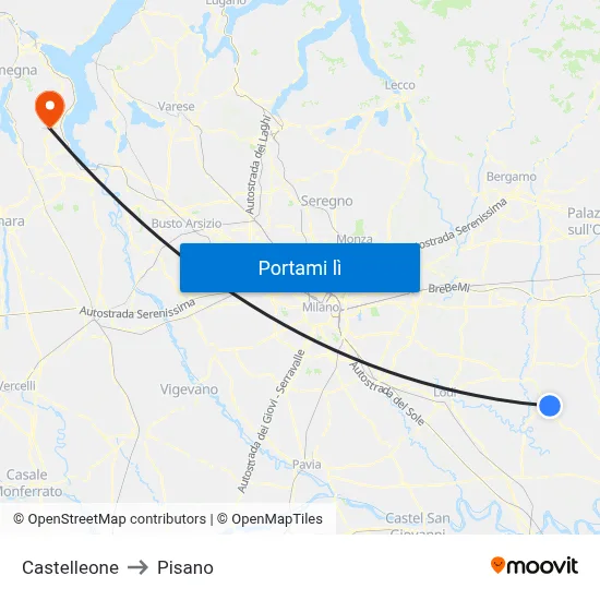 Castelleone to Pisano map