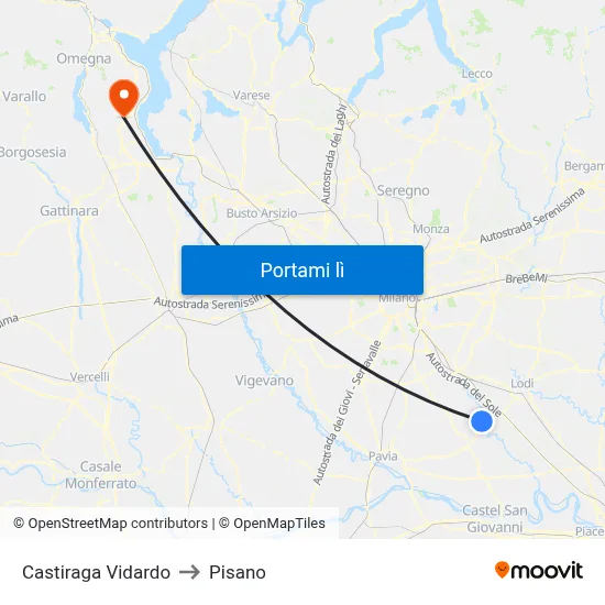 Castiraga Vidardo to Pisano map