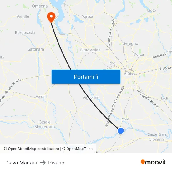 Cava Manara to Pisano map