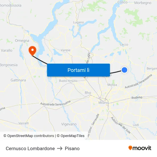 Cernusco Lombardone to Pisano map