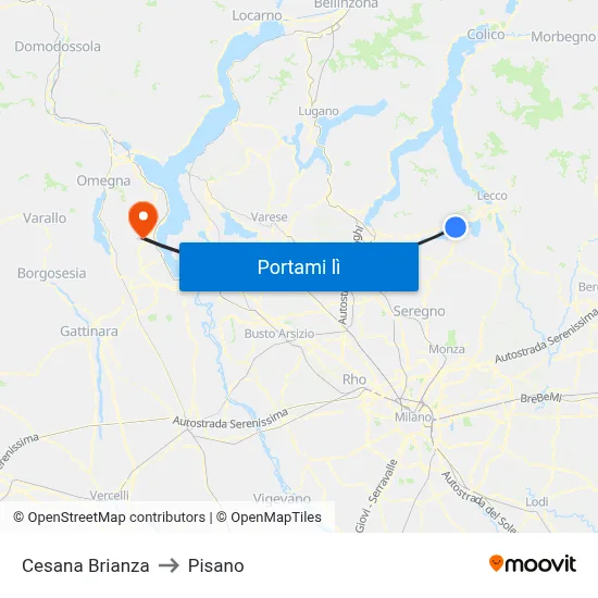 Cesana Brianza to Pisano map