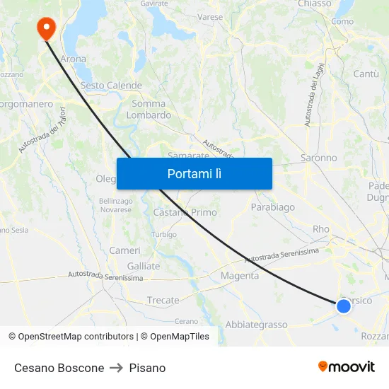 Cesano Boscone to Pisano map