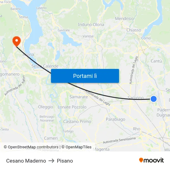 Cesano Maderno to Pisano map