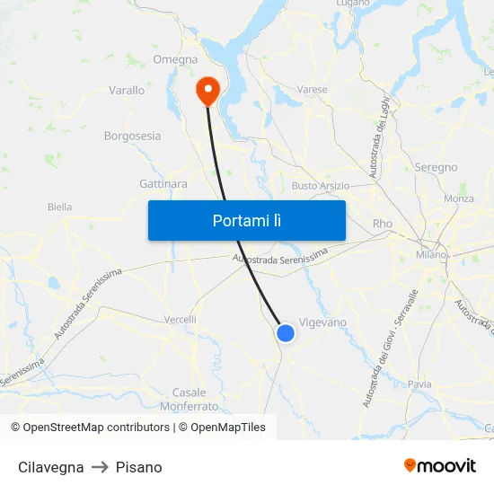 Cilavegna to Pisano map