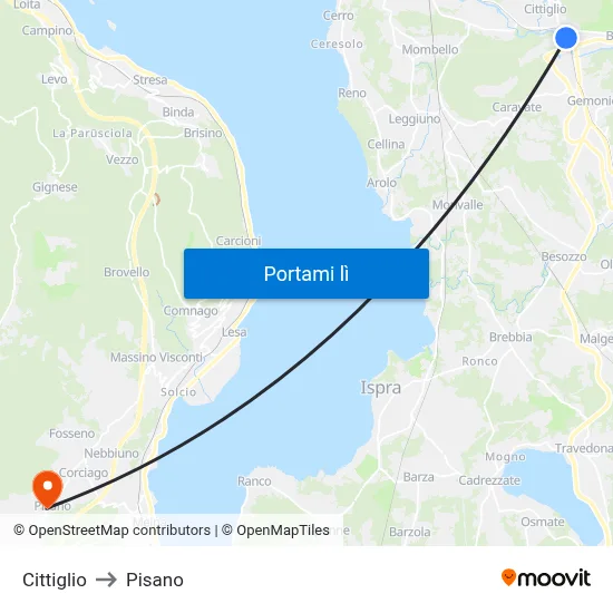 Cittiglio to Pisano map