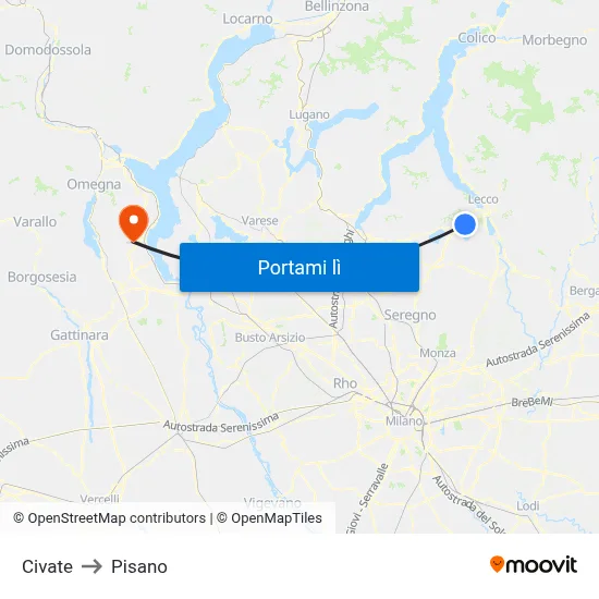 Civate to Pisano map