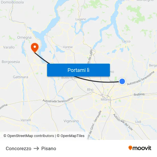 Concorezzo to Pisano map