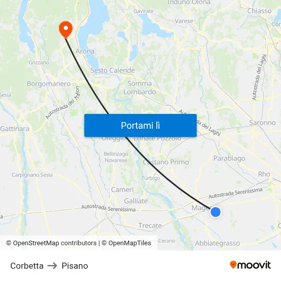 Corbetta to Pisano map