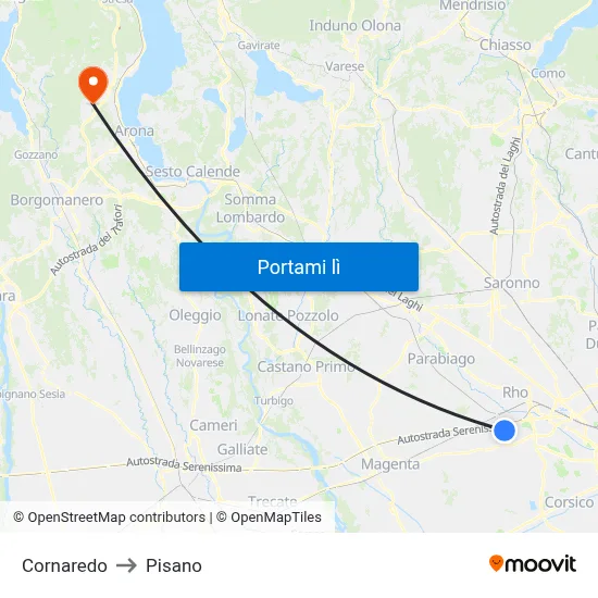 Cornaredo to Pisano map