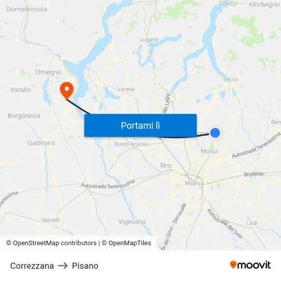 Correzzana to Pisano map
