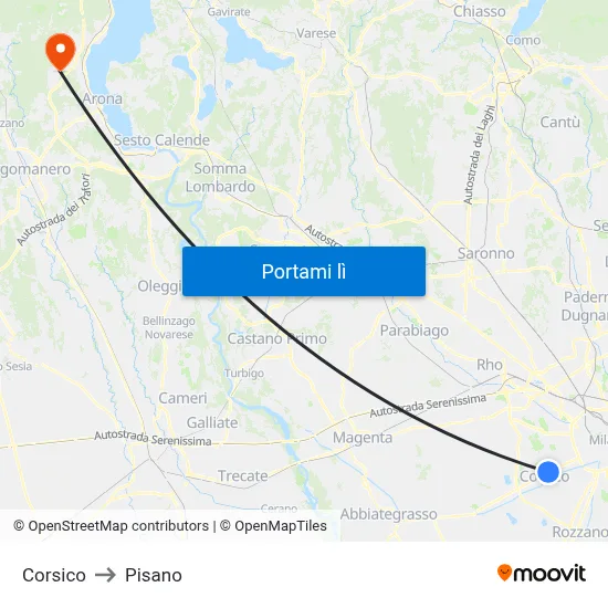Corsico to Pisano map