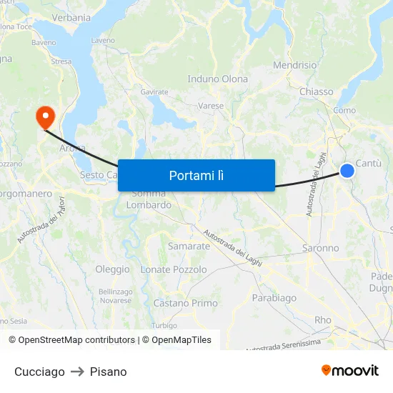 Cucciago to Pisano map