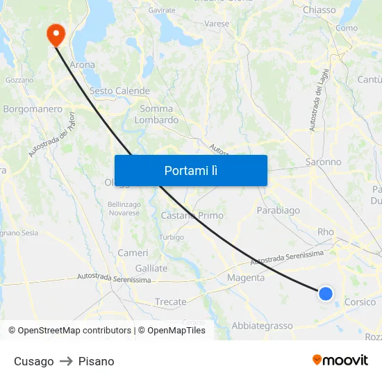 Cusago to Pisano map