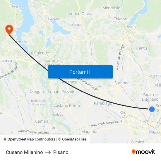 Cusano Milanino to Pisano map